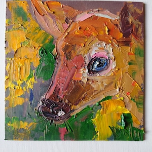 Retrato de fulvo, pintura a óleo original sobre papelão, arte de pequenos animais