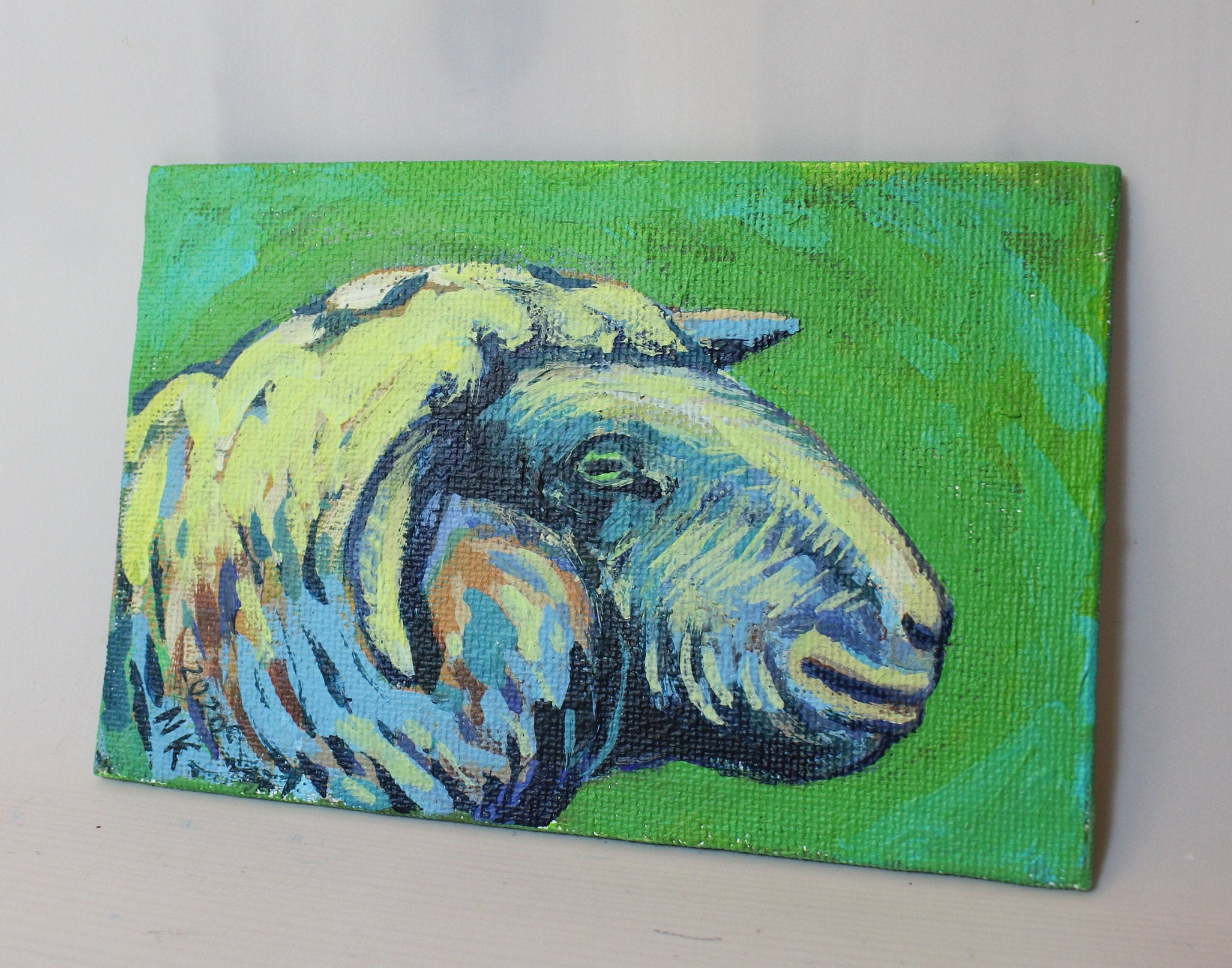 羊の絵、オリジナルの油絵、印象派、カラフルな動物アート - Etsy 日本