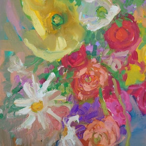 Floral oil  painting, original painting on canvas pad, flowers wall art