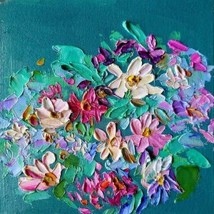 Textured flower art, original oil artwork on canvas, impasto, floral oil painting