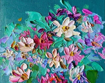 Arte floral texturizado, obras de arte al óleo originales sobre lienzo, impasto, pintura al óleo floral
