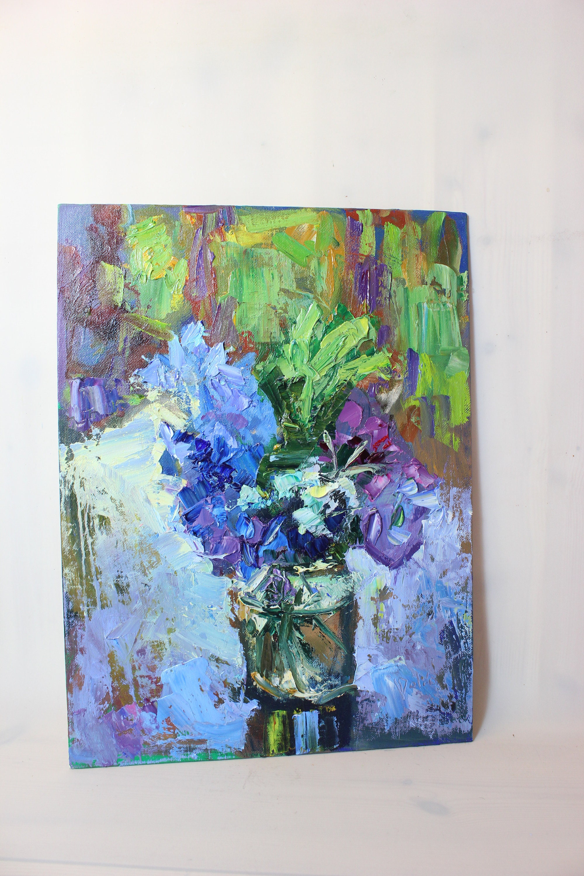 Floral Oil Painting Impasto Blue Flowers Palette Knife - Etsy