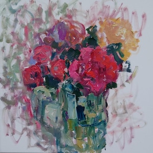 Abstract Floral Oil Painting on Canvas. Flowers Wall Art. Gift for Her.