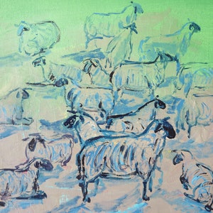 Original sheep painting, farm animals painting, sheep drawing