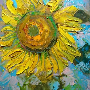 Sunflower painting, original oil painting on  canvas, colorful impasto art