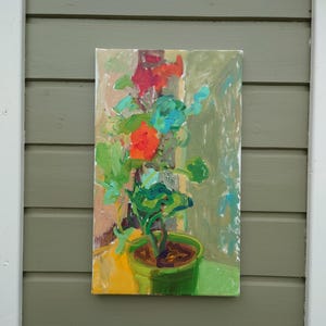 Geranium Original Oil Painting on Canvas, Abstract Floral Wall Art