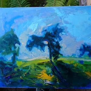 Trees Oil Painting, Original Nature Artwork, Impasto Painting on Canvas 12by16