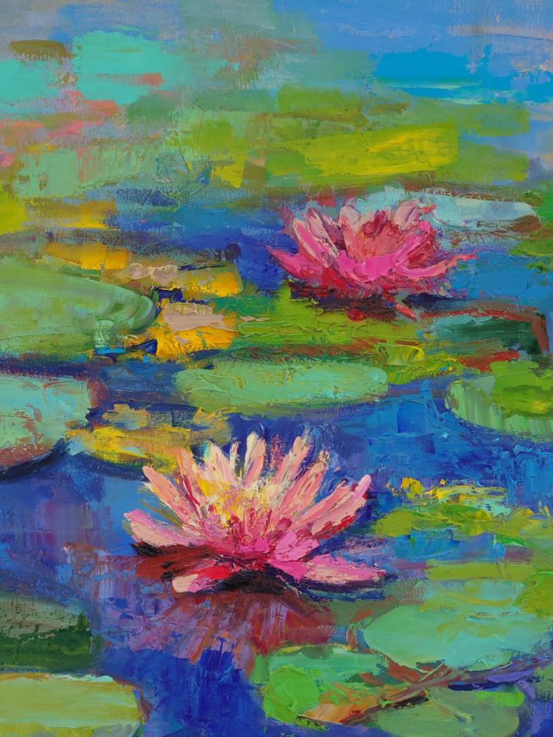 Water Lily Painting Original Oil Painting on Canvas Colorful Impasto ...