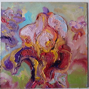 Pintura de íris, pintura a óleo original de flor abstrata em papelão, arte de parede de íris