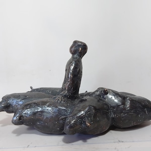 Sheep and human sculpture, Original bronze art, Sheep home decor, Ready to ship