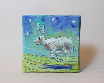 Hare painting original, bunny nursery art, Wildlife painting