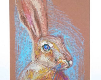 Hare Drawing Original Pastel Drawing A4 Animal Picture