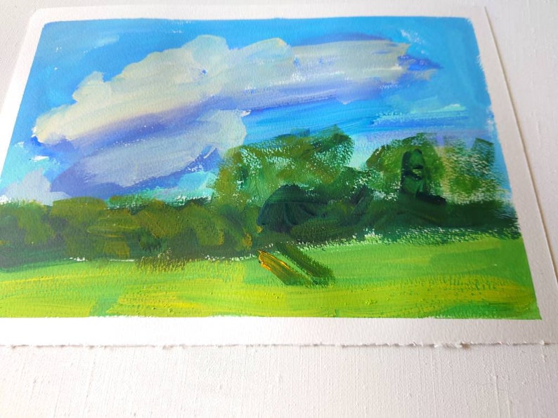 Summer landscape painting Original gouache painting on paper image 6