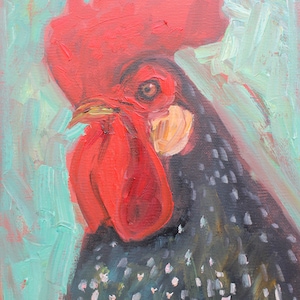 Chicken painting, Original canvas oil painting, Farm animals painting for nursery