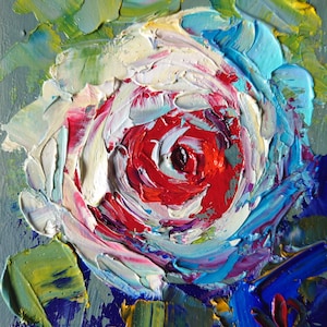 Pintura al óleo de rosas, pintura original con espátula, arte de pared de flores