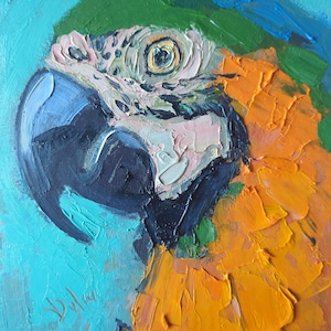 Pintura de papagaio Pintura a óleo original Arte de pássaros coloridos