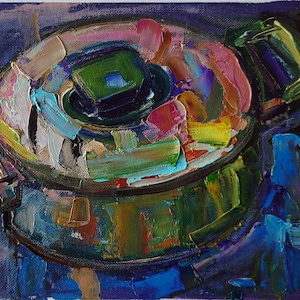Still Life  Painting, Saucepan, Original Oil Painting, Kitchen Wall Decor