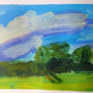 Summer landscape painting Original gouache painting on paper image 5