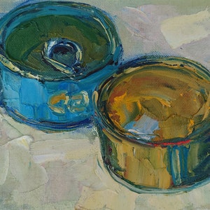 Tins of Sardines, original oil painting, palette knife art, kitchen still life painting