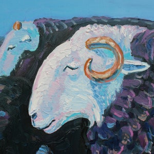 Original sheep painting, Farm animals art, Original sheep portrait, white Herdwick sheep