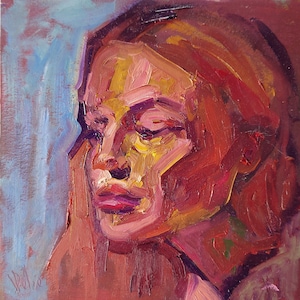 Retrato de mujer Pintura al óleo original Colorida cara Arte Decoración de pared