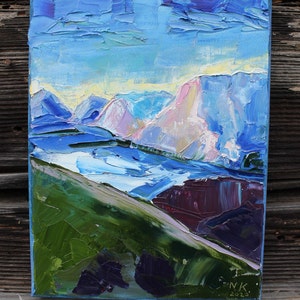 Mountains Oil Painting, Original Scandinavian Art, Mountains canvas painting