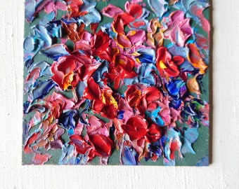 Textured wildflowers, original palette knife oil painting, Floral impasto art