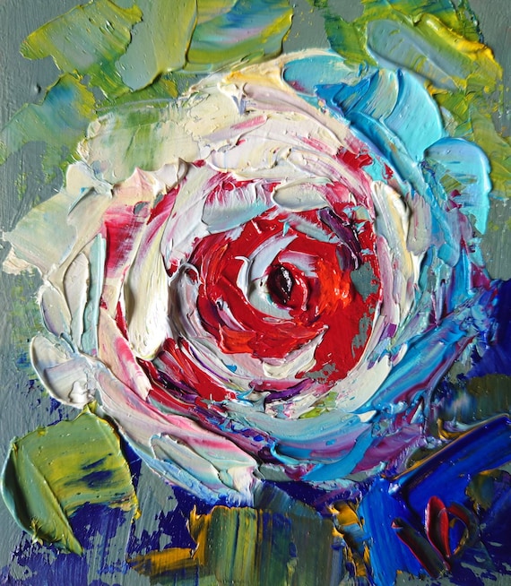 Rose Oil Painting Original Palette Knife Painting Flower Wall
