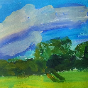 Summer landscape painting Original gouache painting on paper image 1