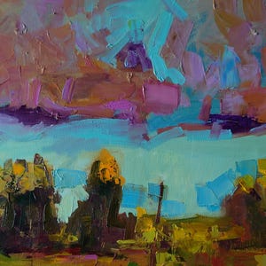 Sunset oil painting, original painting on canvas, palette knife art, impasto wall art