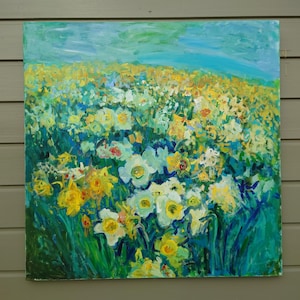 Daffodils Painting, Original Oil Floral Painting on Canvas
