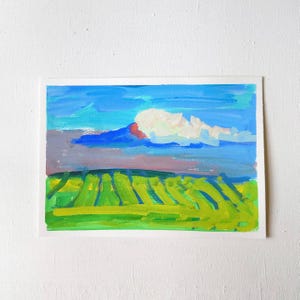 Small landscape painting, Original gouache painting on paper
