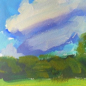 Summer landscape painting Original gouache painting on paper image 3