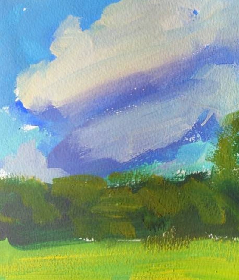 Summer landscape painting Original gouache painting on paper image 3