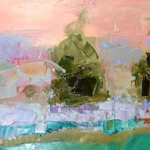 Landscape oil painting, original painting on canvas, palette knife art, countryside artwork
