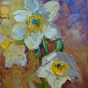 Spring Flowers Painting Daffodils Original Oil Painting  Floral Wall Art