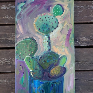Peinture à l&#39;huile originale de cactus sur la toile, art mural succulent