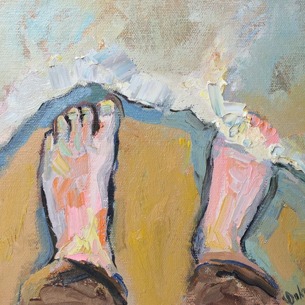 Original Beach Oil Painting, Beach Painting, Beach Vocation Painting, Feet in the Sand, Painting on Canvas