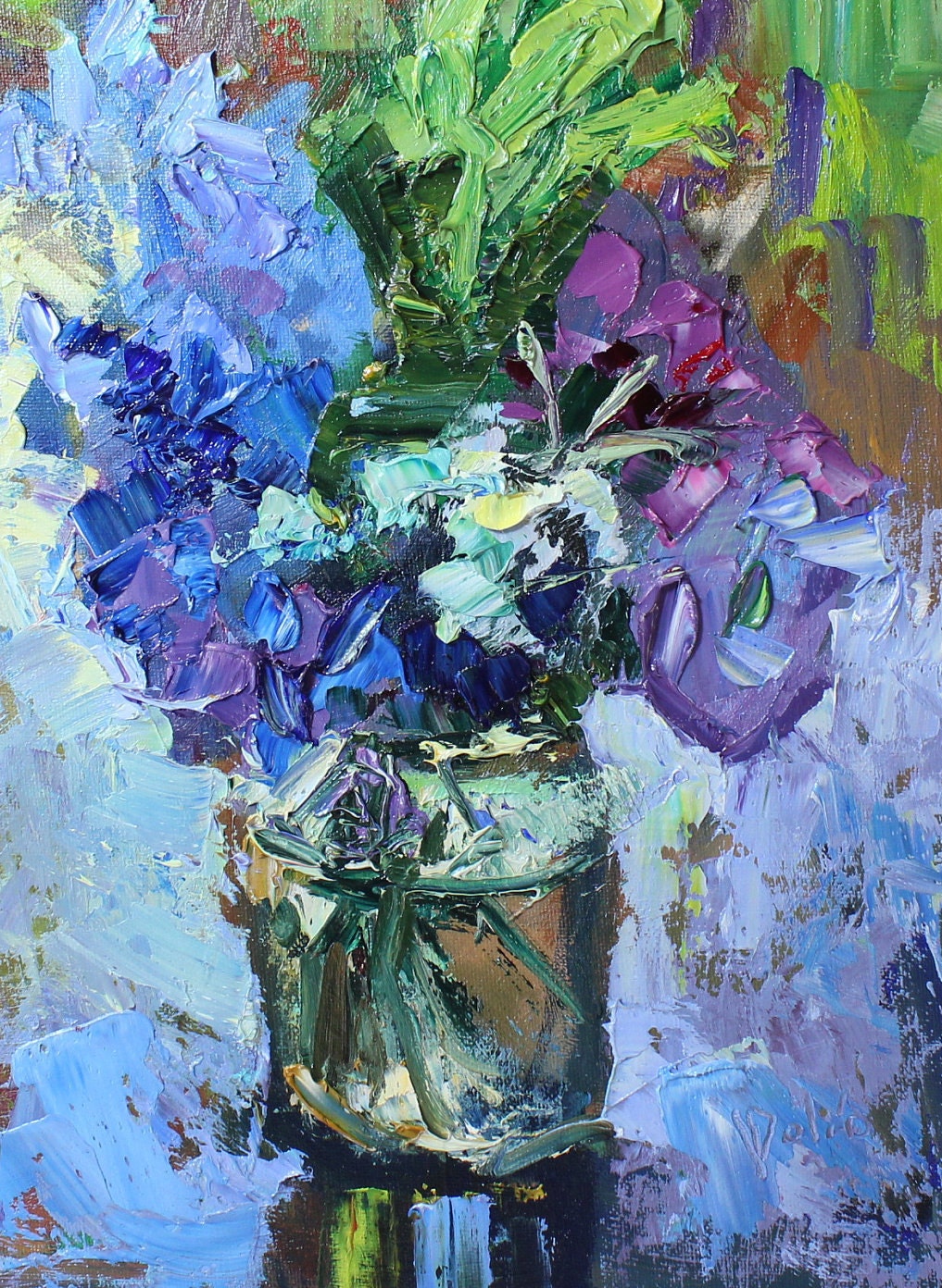 Floral Oil Painting Impasto Blue Flowers Palette Knife - Etsy