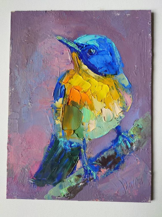 Colorful Bird Oil Painting Original Palette Knife Painting on - Etsy