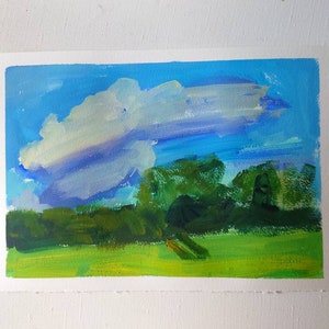 Summer landscape painting Original gouache painting on paper image 4