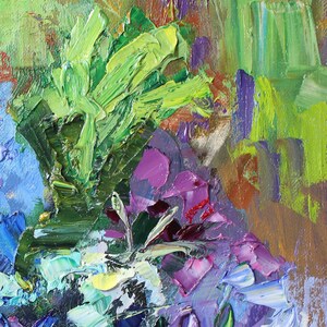Floral Oil Painting Impasto Blue Flowers Palette Knife - Etsy
