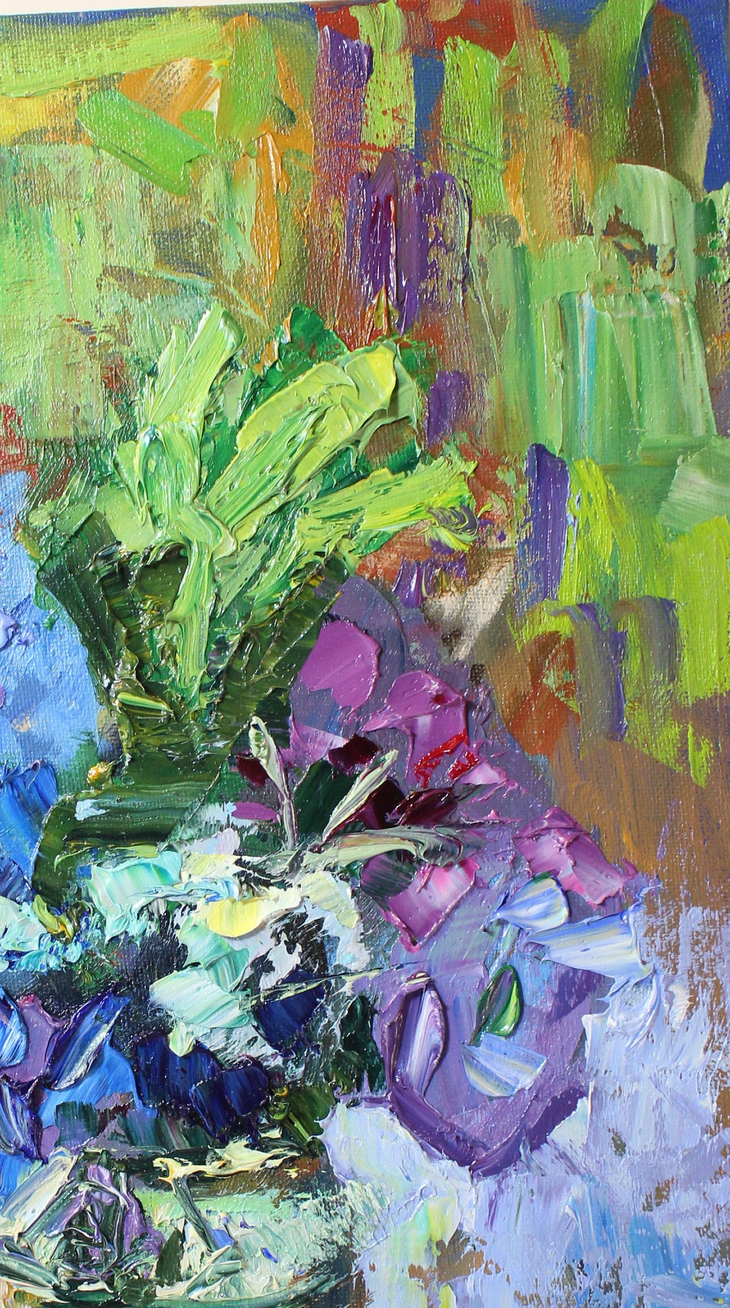 Floral Oil Painting Impasto Blue Flowers Palette Knife - Etsy