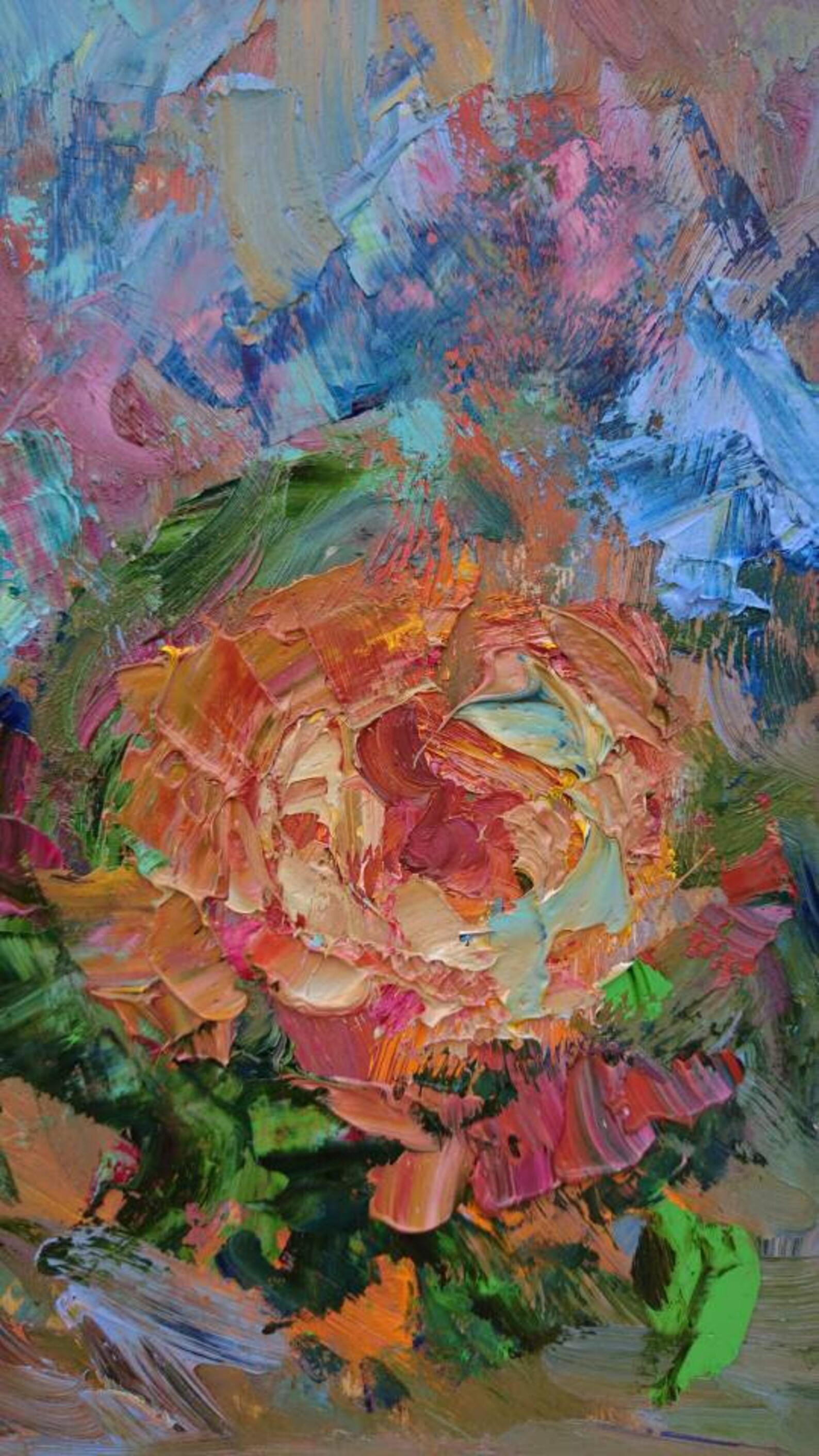 Roses Oil Painting Palette Knife Impasto Art - Etsy