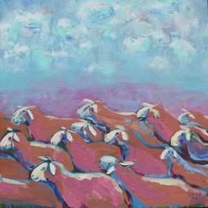 Original sheep painting, farm animals painting, countryside art by ForestRoadStudio
