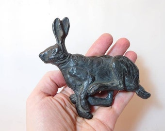 Solid bronze sculpture, Hare wall decor, Countryside animals
