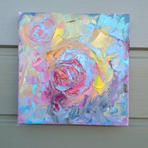 Abstract rose painting, original oil painting on canvas, impasto flower, palette knife painting by ForestRoadStudio