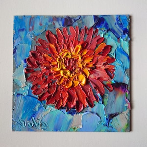 Pintura al óleo floral original, obra de arte con espátula 6 por 6