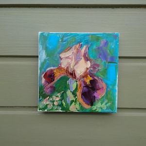 Iris painting,  original palette knife painting on canvas, floral oil painting
