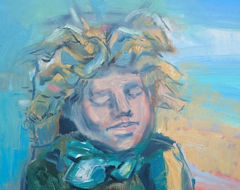 Retrato de Mulher - Pintura a Óleo Original sobre Tela - 30 x 40 cm (12 x 16 polegadas)